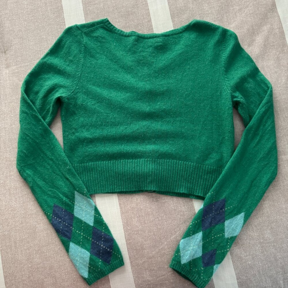 RARE Vintage-Inspired A&F Green Argyle Cropped Cardigan Preppy Y2K Vibes! Size L - Picture 5 of 5